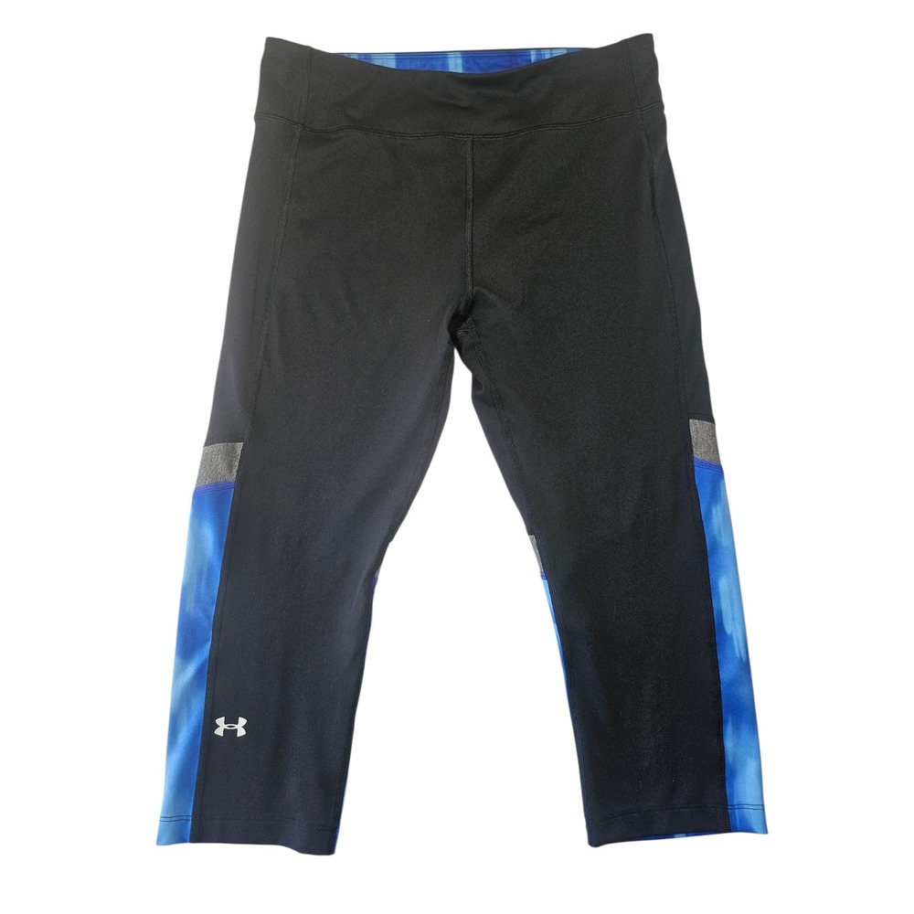 Under‎ Armour HeatGear Compression Capri Leggings Blue Tie Dye Black Women Large